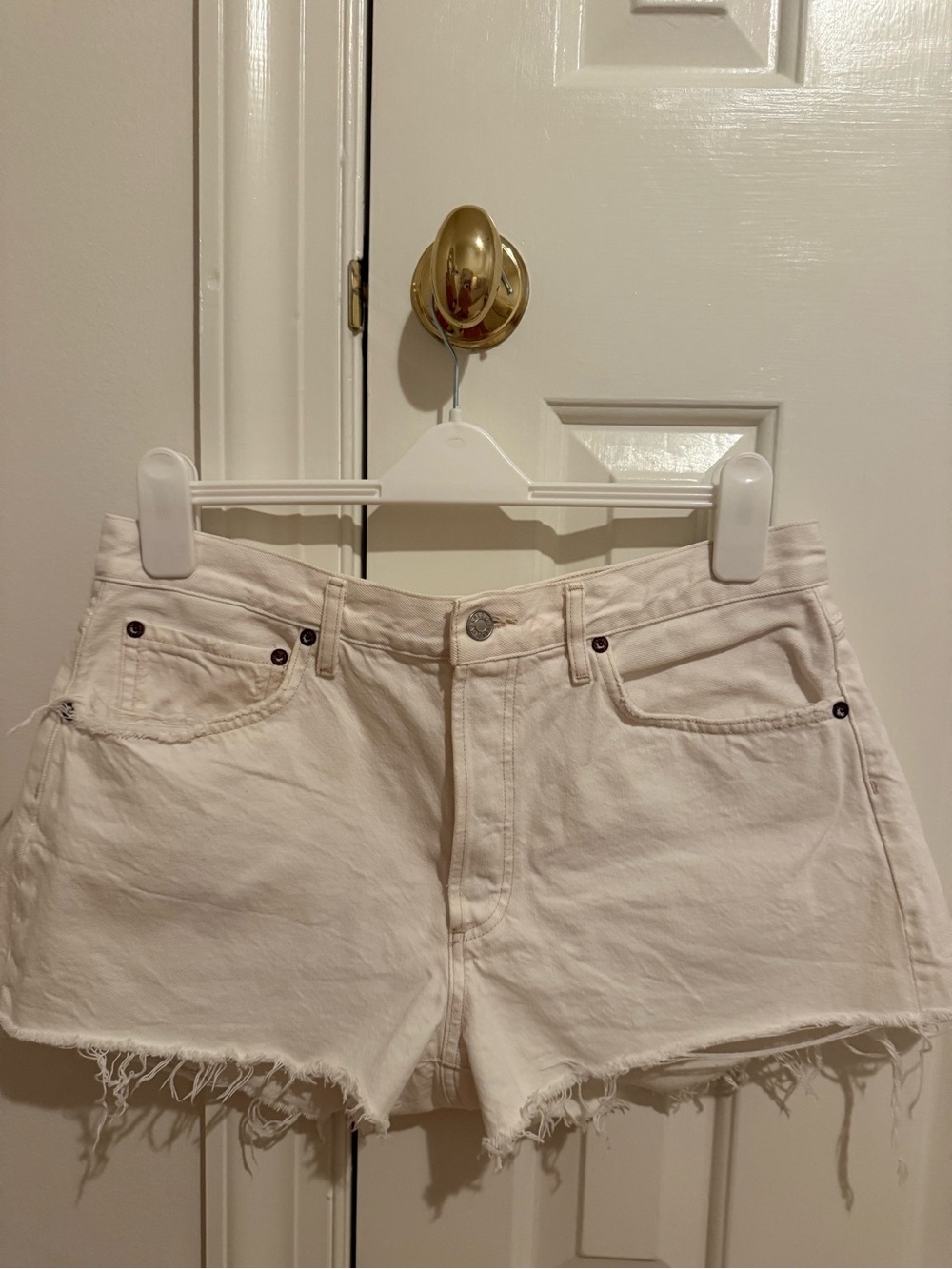 Agolde White Frayed Hem Denim Shorts